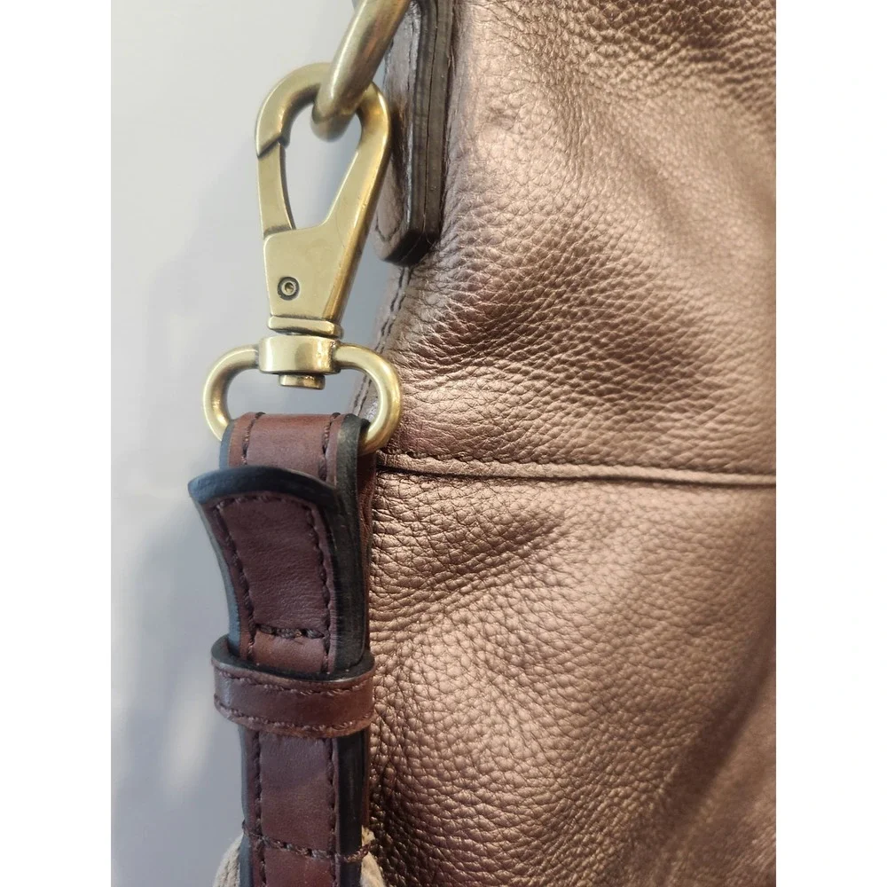 Fossil Bronze Metallic Distressed Bronze Explorer‎ Flap Tote Satchel Bag W/Strap